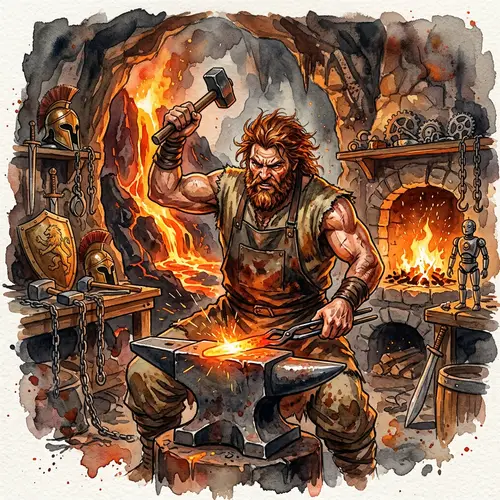 Watercolor Hephaestus - Greek God of Craftsmen