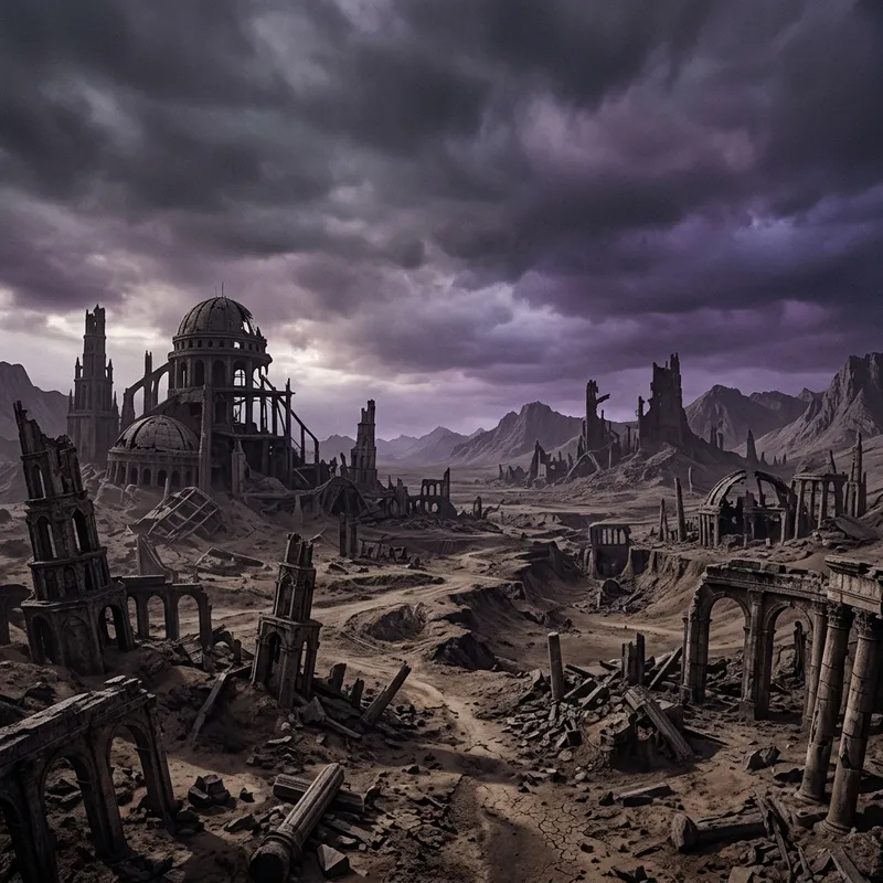 Defeated Planet: Surreal Scene of Ruins and Desolation Defeated Planet: Surreal Scene of Ruins and Desolation