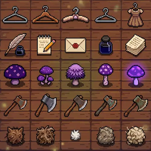 16-Pixel Dot Artwork: Hangers, Mushrooms & More