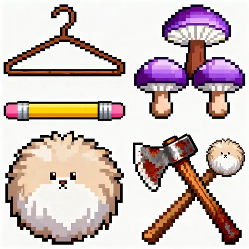 16-Pixel Dot Artwork: Hangers, Mushrooms & More