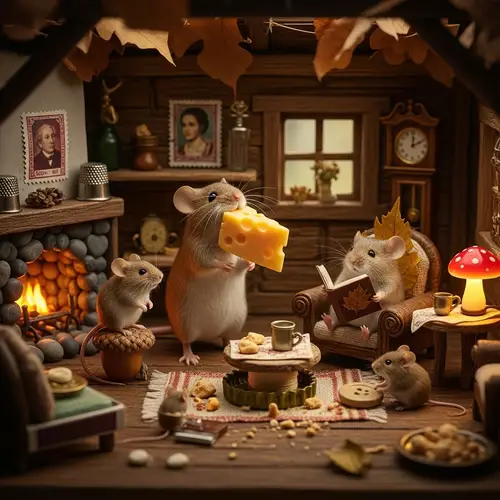 Talking Mouse Family with Cheese - Cute Animal Scene