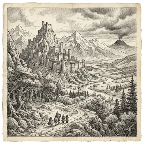 Pencil Drawing of LOTR-Inspired Landscape