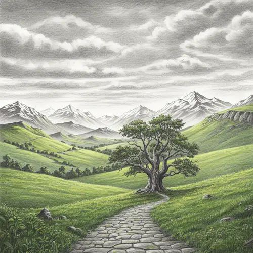 Pencil Drawing of LOTR-Inspired Landscape