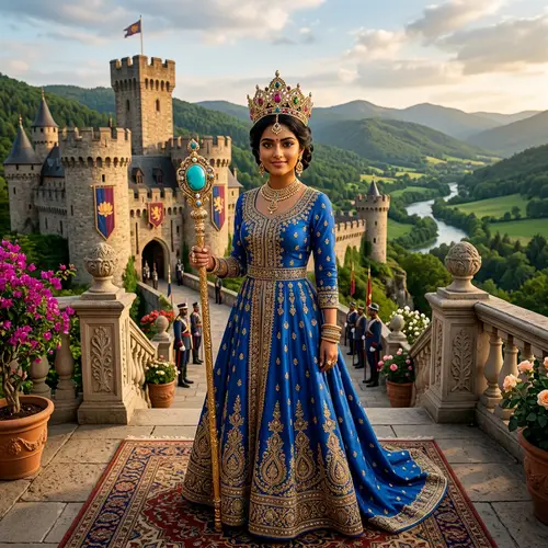 Royal South Asian Princess in Blue Gown | Enchanting Scene