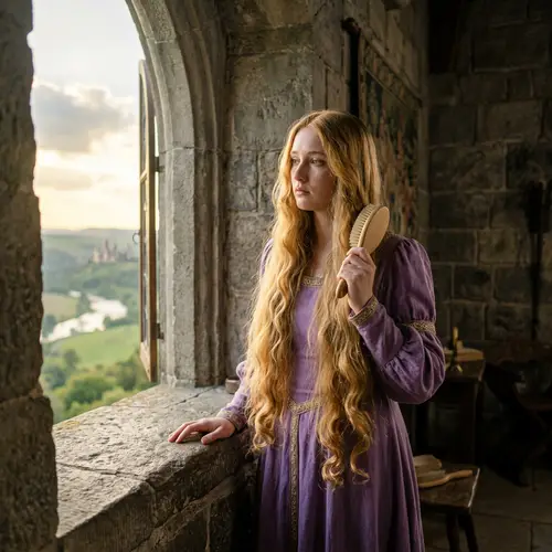 Golden-Haired Fairy-Tale Character in a Purple Dress