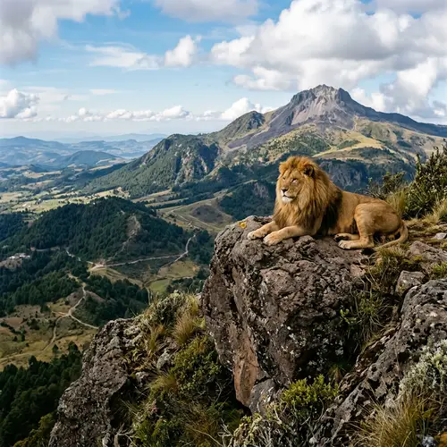 Lion Resting on Rock Formation in Cofre de Perote, Veracruz