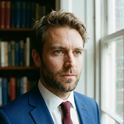 British Caucasian Man in Blue Suit | Elegant Male Portrait
