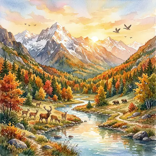 Nature's Serenity: Majestic Mountains, Vibrant Forests, and Wildlife Harmony