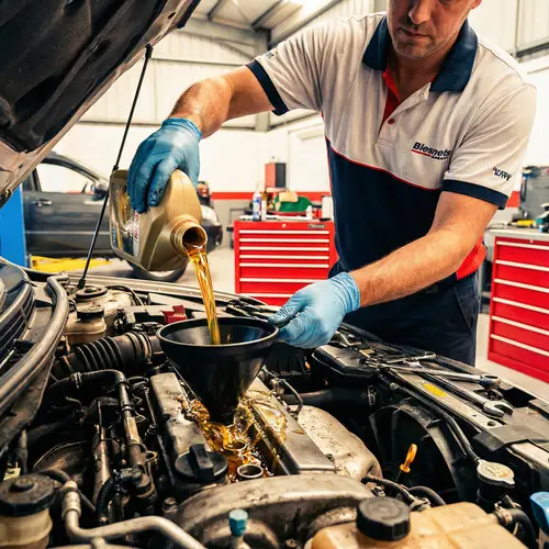 Dynamic Engine Oil Pouring by Expert Mechanic