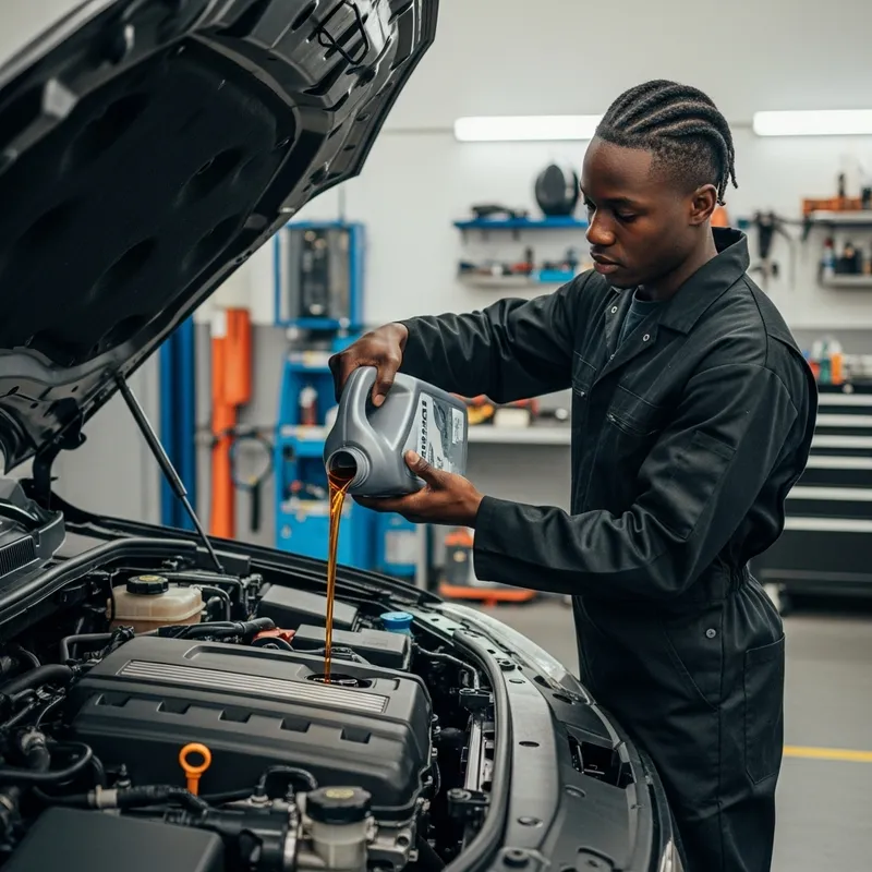 Dynamic Engine Oil Pouring by Expert Mechanic