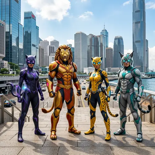 Feline Squad: Superhero Team in Unique Cat Costumes