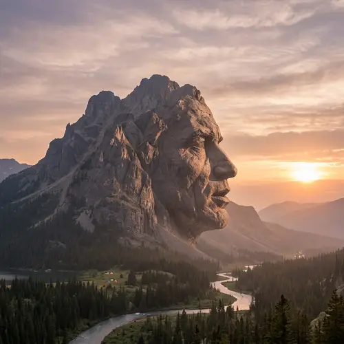 Mountain Face Landscape at Sunset - Mystical Nature Beauty