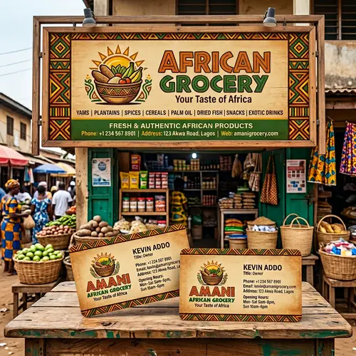 African Grocery Store Sign & Business Card Design