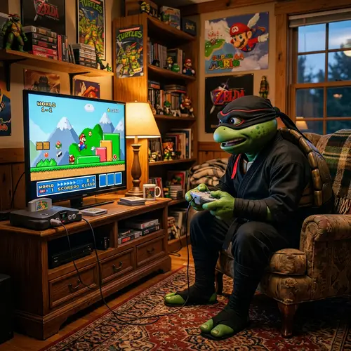 Pixel Art Ninja Turtle Gaming Scene