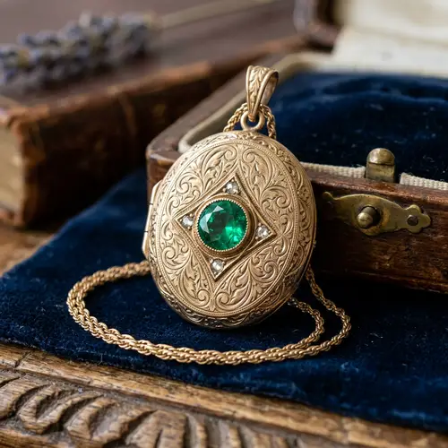Exquisite Engraved Locket with Gemstone Detail