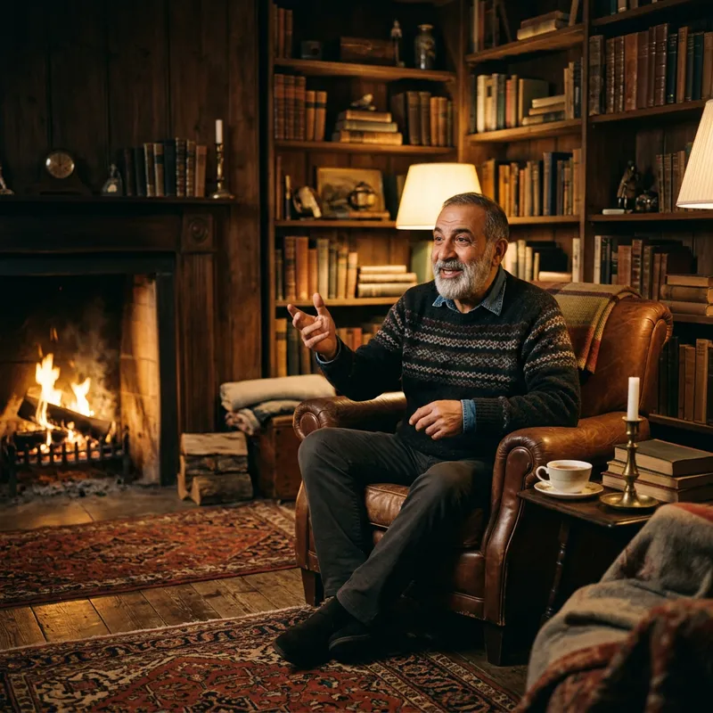 Cozy Room with Dim Lighting: Storyteller in Comfortable Chair