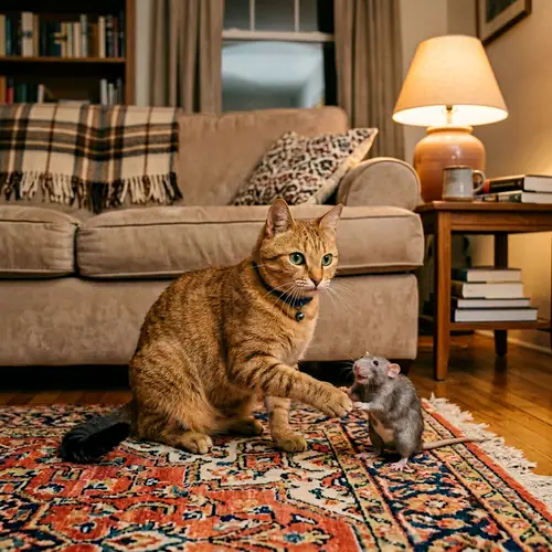 Funny Cat Playing with Rat: Amusing Domestic Scene