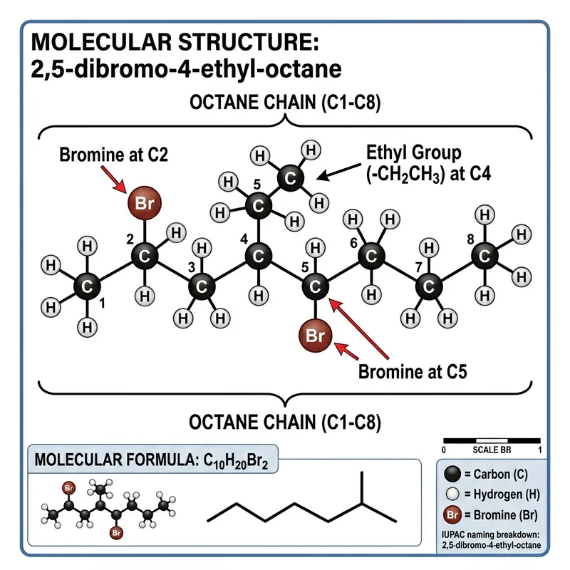 Visual Guide to Molecular Structure of 2,5-Dibromo-4-Ethyl-Octane Visual Guide to Molecular Structure of 2,5-Dibromo-4-Ethyl-Octane