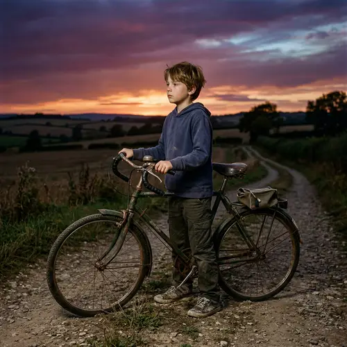 Sad Boy Standing with Bike: A Poignant Scene