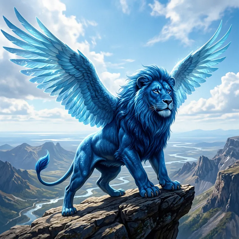 Blue Lion with Majestic Wings | Celestial Creature