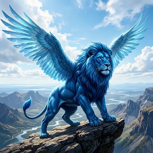 Majestic Blue Lion with Wings | Stunning Flying Creature