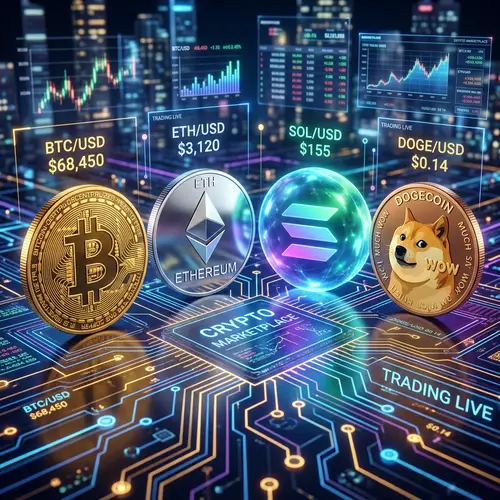 Bitcoin, Solana, Ethereum, Dogecoin Cryptocurrency Image