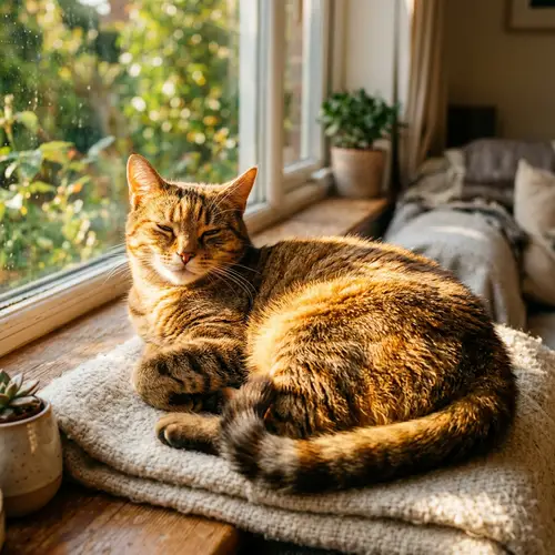 Sunlit Domestic Cat Enjoying a Relaxing Afternoon
