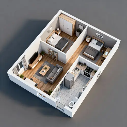 3D Realistic Floor Plan for 50sqm Apartment