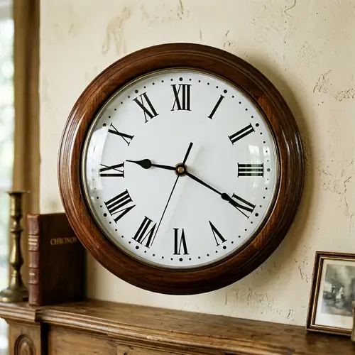 Elegant Wooden Frame Analog Clock - Time's Progression