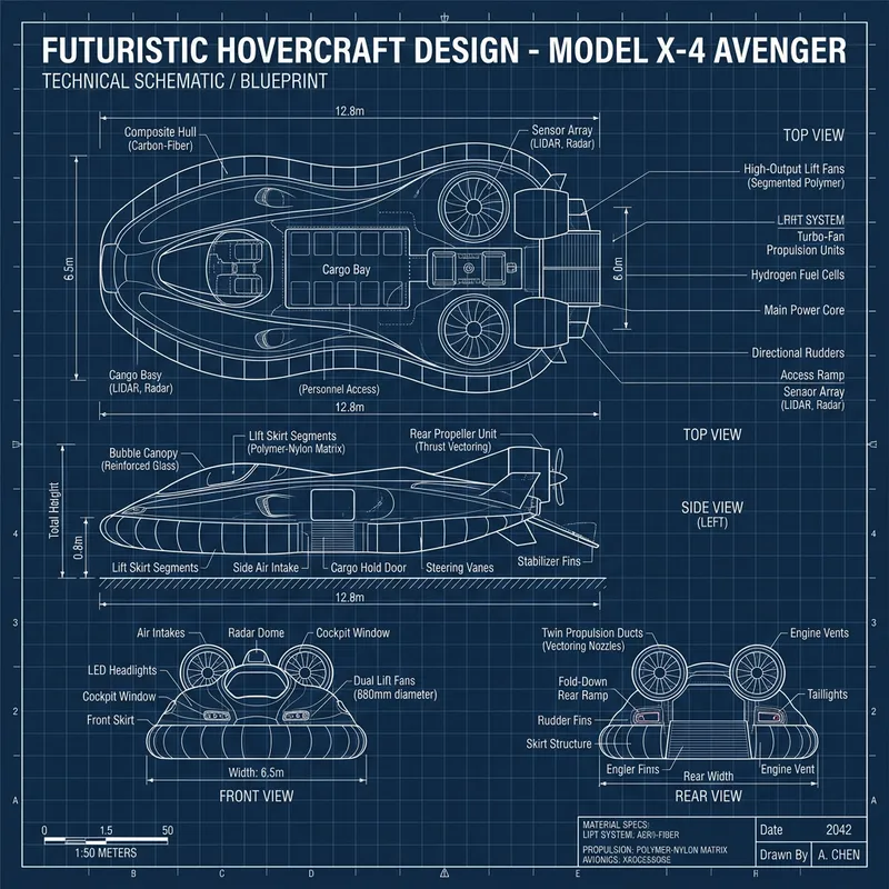 Futuristic Hovercraft Design Blueprint