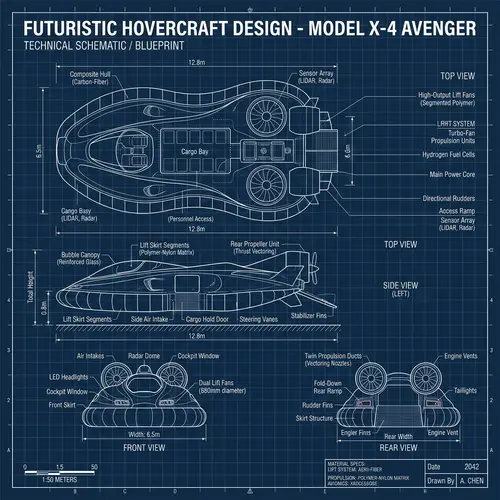 Futuristic Hovercraft Design Blueprint