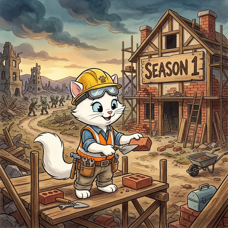 Cute Cat Worker in Post-Apocalyptic Scene Cute Cat Worker in Post-Apocalyptic Scene