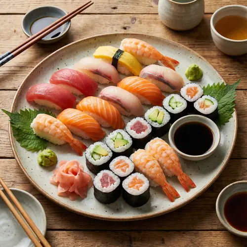 Exquisite Sushi Plate for Two - Nigiri, Maki Rolls & Condiments