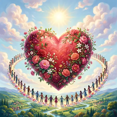 Symbolic Image of Love: Giant Heart with Blooming Flowers
