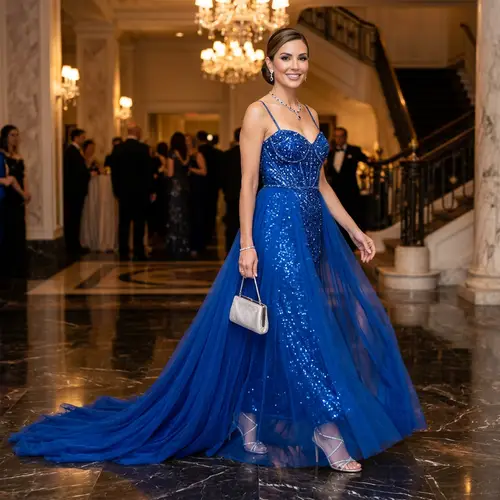 Sapphire Blue Evening Gown | Elegant Sequined Dress
