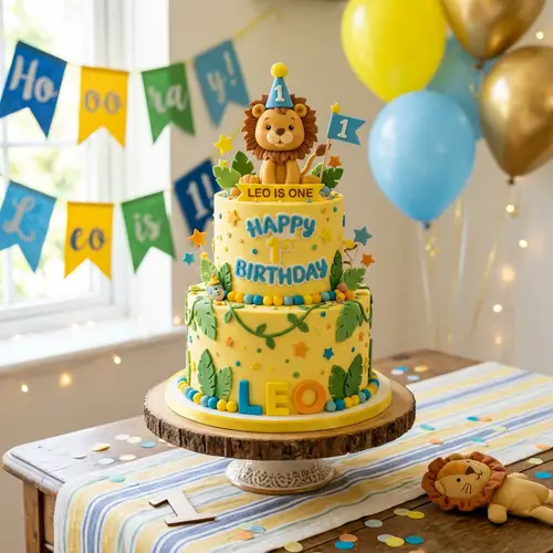 Whimsical Lion-Themed Cake for 1-Year-Old Boy