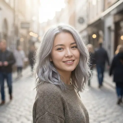 Beautiful Young Woman with Gray Hair