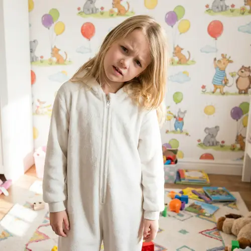 Eight-Year-Old Girl in Playful Bedroom Setting
