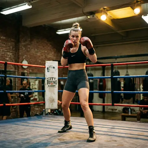 Courageous Female Boxer in Traditional Boxing Ring