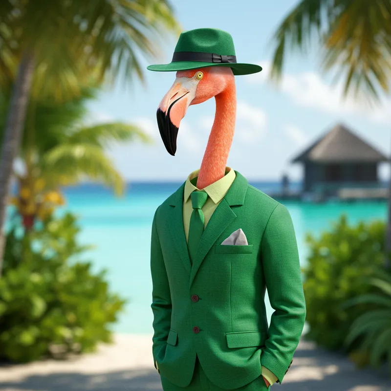 Flamingo in a Vivid Green Suit - Stylish Wildlife