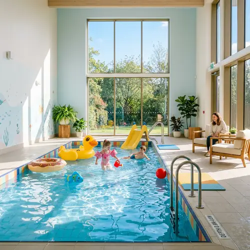 Bright Children's Swimming Pool Interior | Serene & Cheerful Ambiance