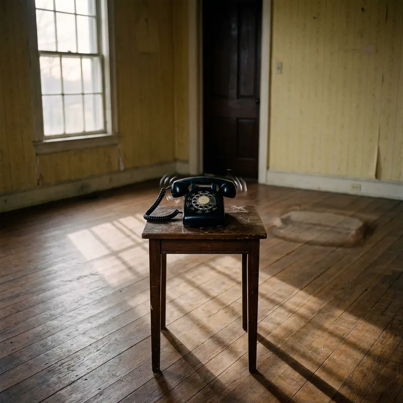 Vintage Rotary Phone Rings with Suspense in Empty Room