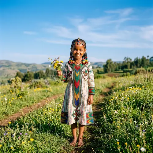 Charming Ethiopian Girl in Vibrant Meadow