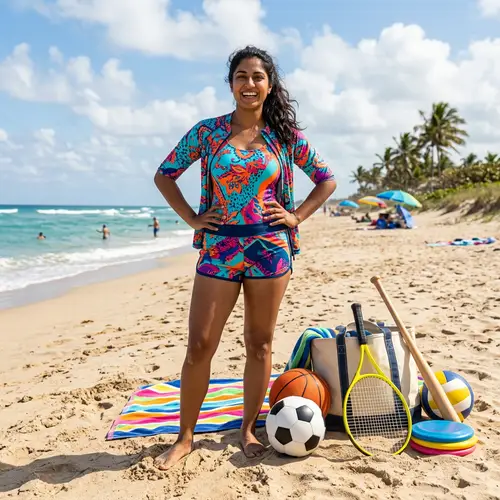 Empowering South Asian Woman Embracing Sports on Beach
