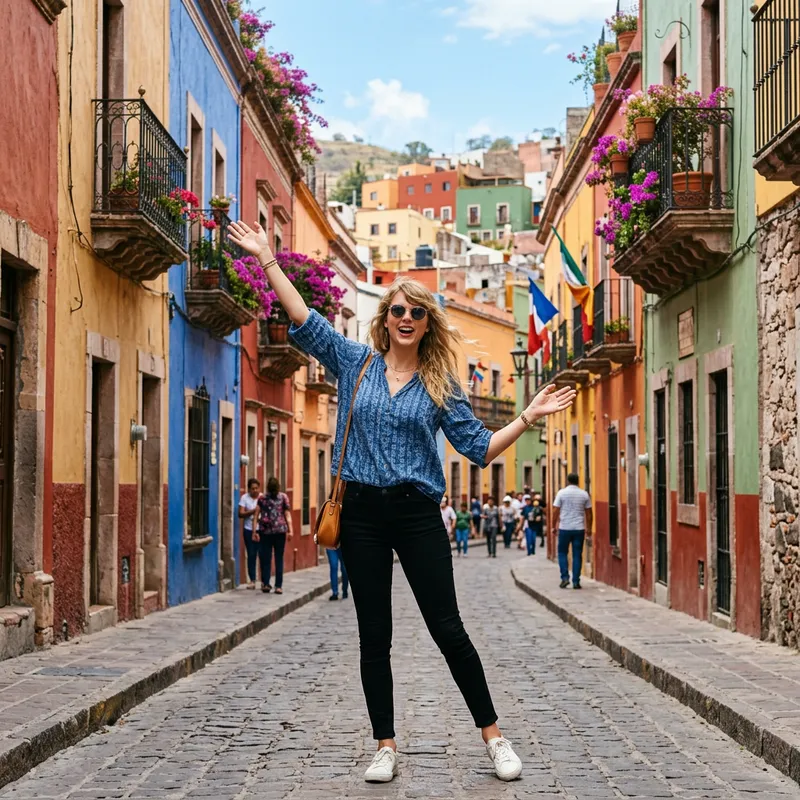 Blonde Woman in Colorful Guanajuato Streets | Taylor Swift Lookalike - Image of Taylor Swift en Guanajuato