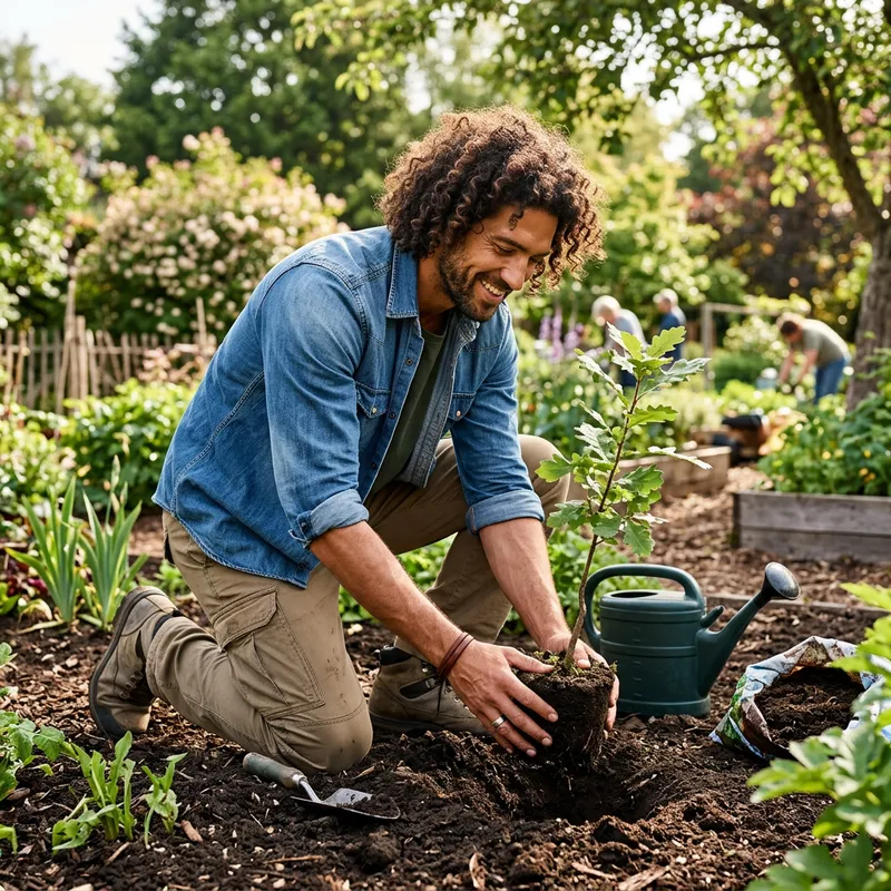 Tall Man Planting Tree - Gardening Outdoors