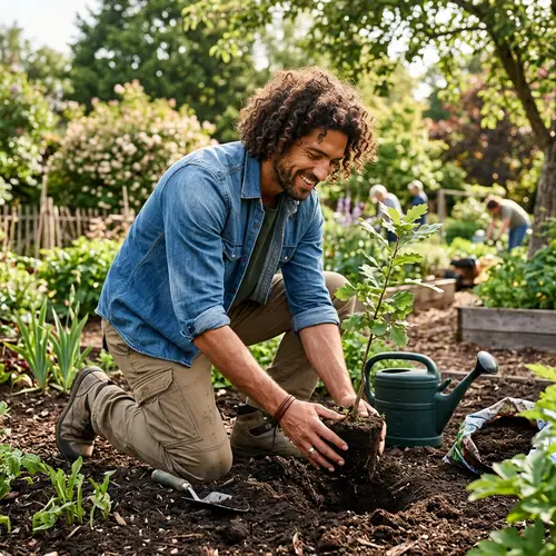 Tall Man Planting Tree - Outdoor Gardening Activity