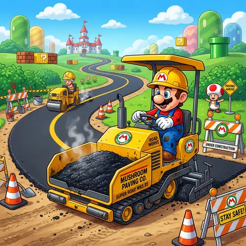 Super Mario Paving a Road | Fun Adventure