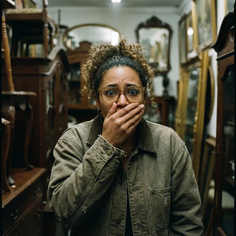 Mixed-Race Woman Looking Startled with Hand over Mouth
