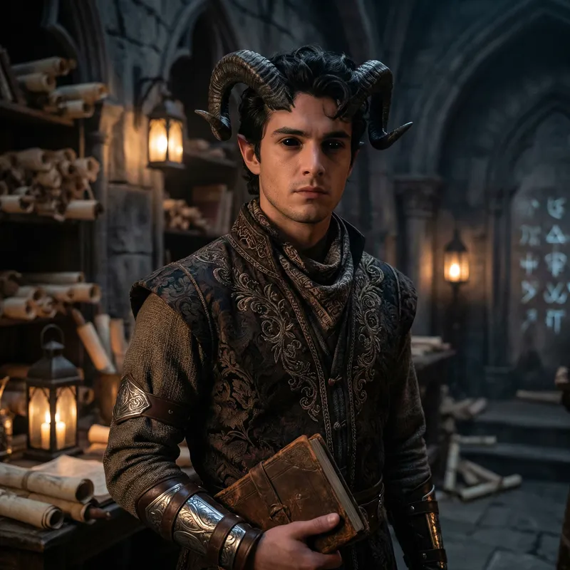 Young Tiefling Man | Black Eyes & Cultural Style